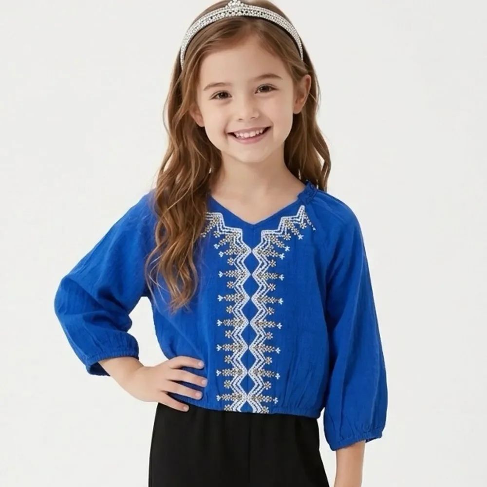 ZARA |โNEW Boho Gauze Style Cobalt Blue Embroidered Top Youth Girls Size 8